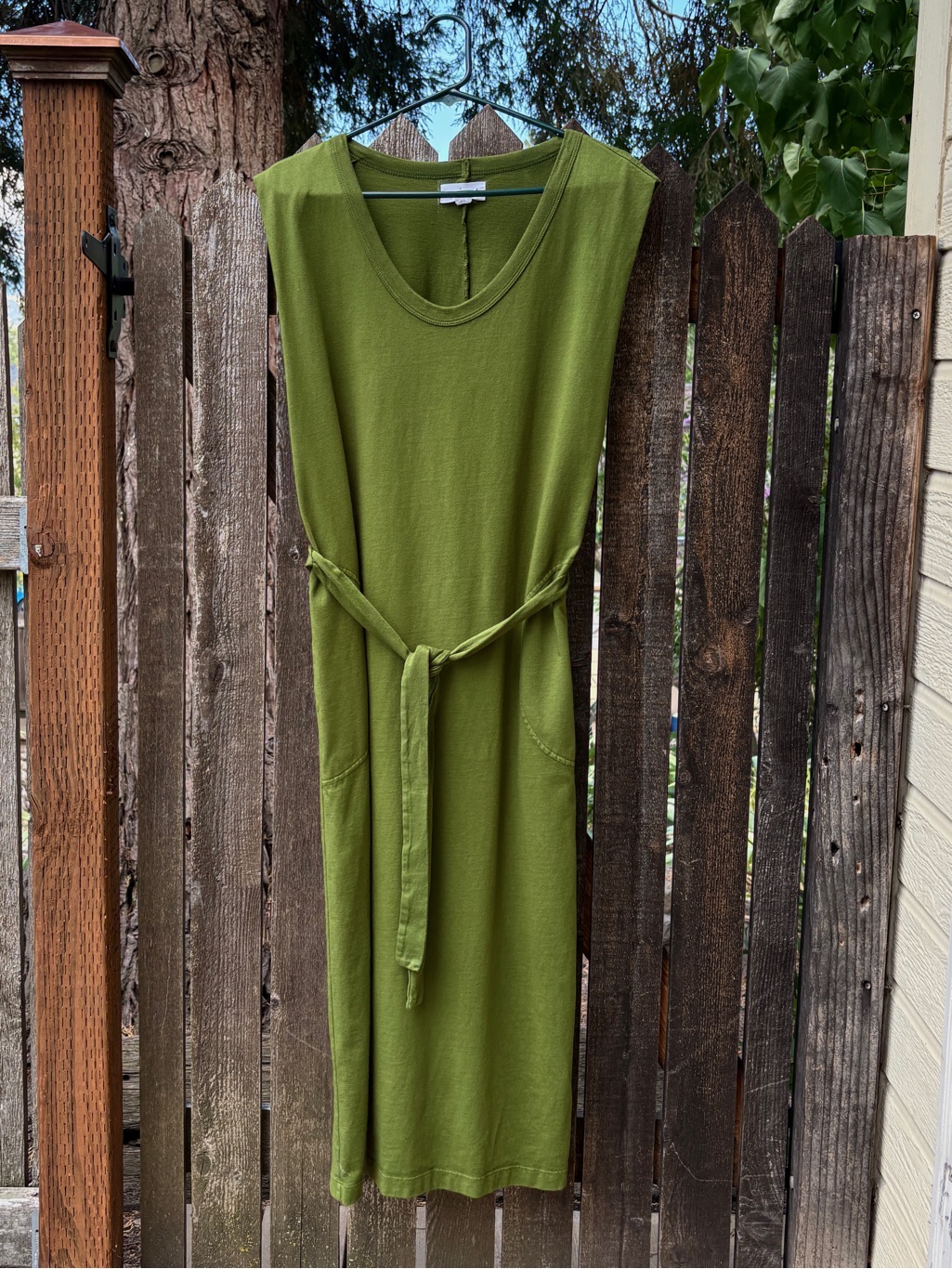 Velvet By Graham & Spencer Maci Tie Waist Cotton Dress In Olive Green Sz M